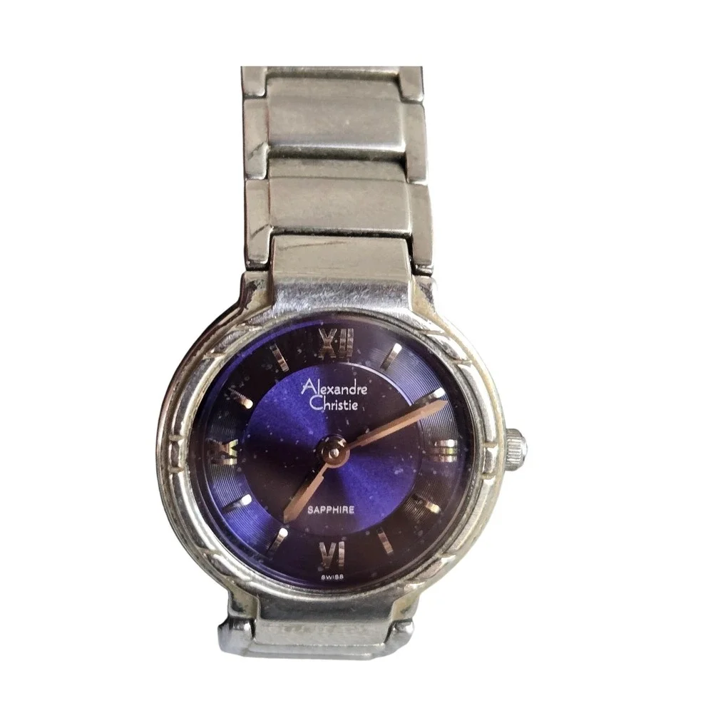 Alexandre Christie 8053L Watch Womens Silver Blue Dial Sapphire 5.5